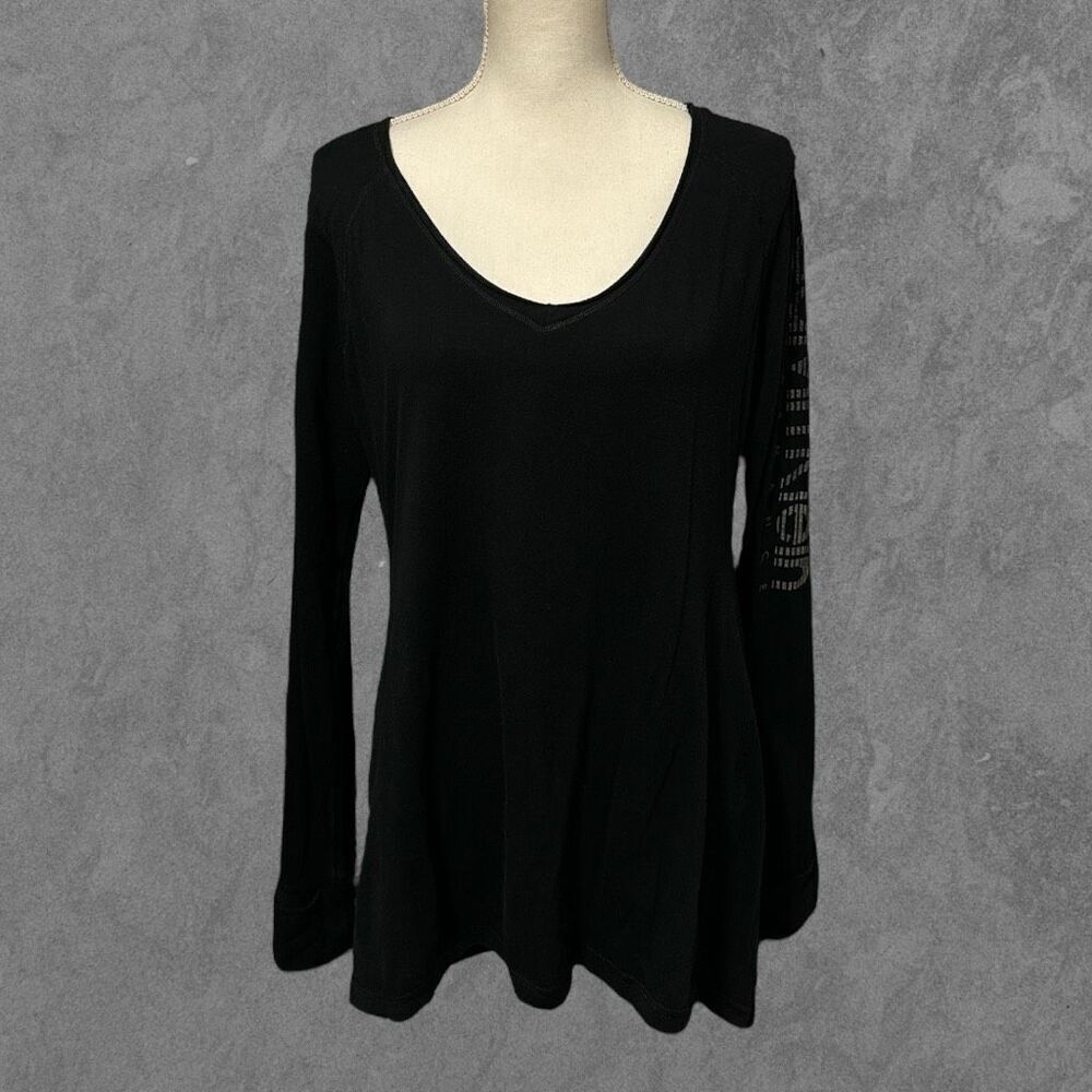 CALVIN KLEIN | Performance V-Neck Logo Long Sleeve Tee Rolled Cuffs Size XL